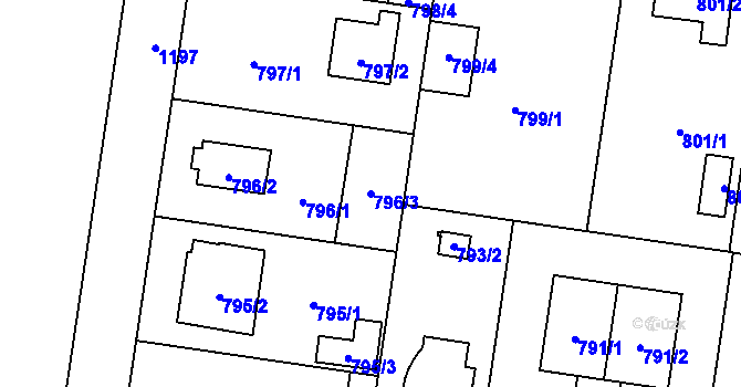 Parcela st. 796/3 v KÚ Újezd, Katastrální mapa
