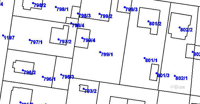 Parcela st. 799/1 v KÚ Újezd, Katastrální mapa