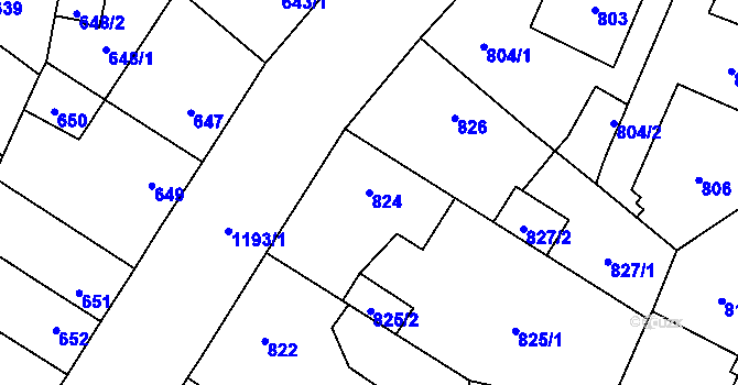 Parcela st. 824 v KÚ Újezd, Katastrální mapa