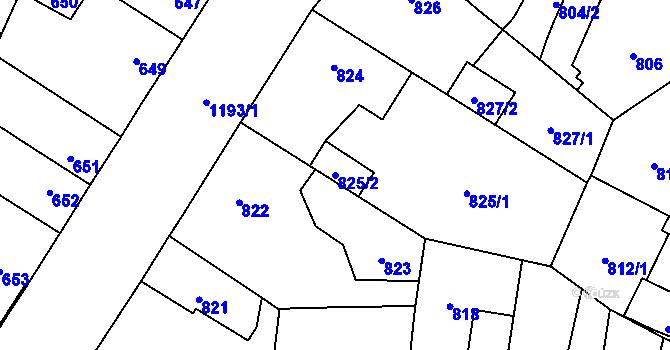 Parcela st. 825/2 v KÚ Újezd, Katastrální mapa