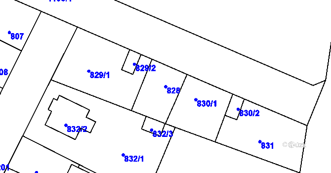 Parcela st. 828 v KÚ Újezd, Katastrální mapa
