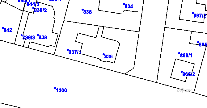 Parcela st. 836 v KÚ Újezd, Katastrální mapa