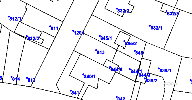 Parcela st. 843 v KÚ Újezd, Katastrální mapa