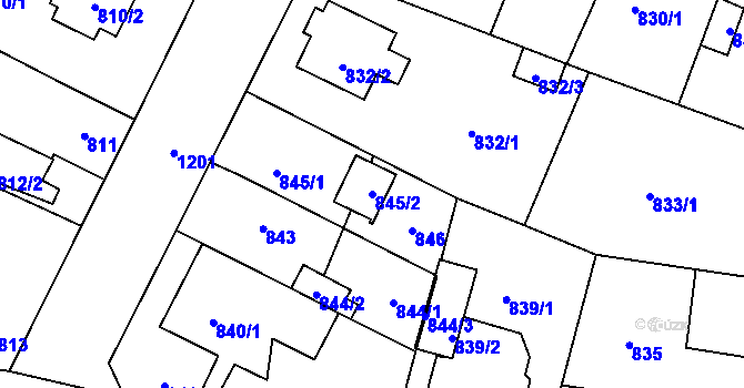 Parcela st. 845/2 v KÚ Újezd, Katastrální mapa