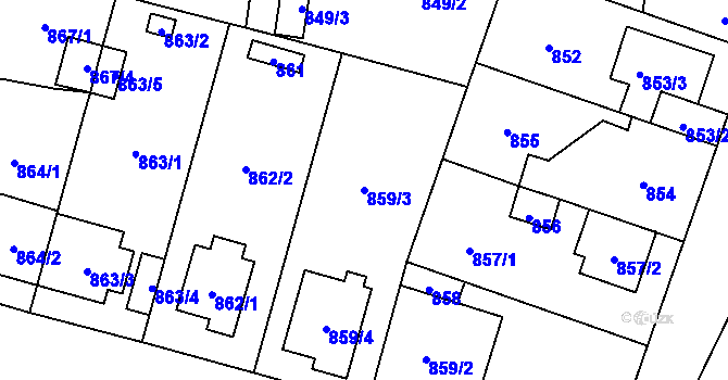 Parcela st. 859/3 v KÚ Újezd, Katastrální mapa