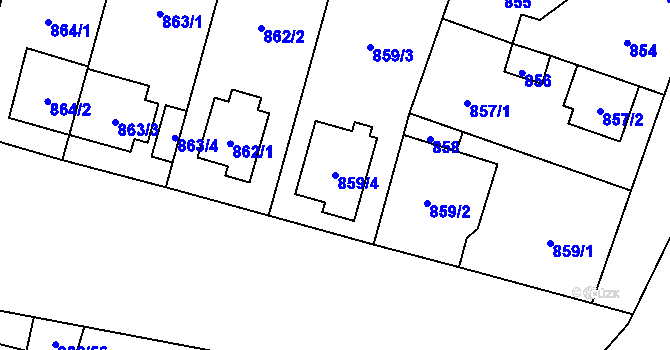 Parcela st. 859/4 v KÚ Újezd, Katastrální mapa