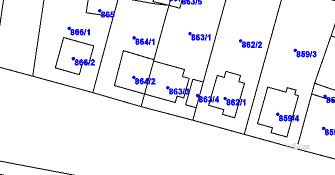 Parcela st. 863/3 v KÚ Újezd, Katastrální mapa