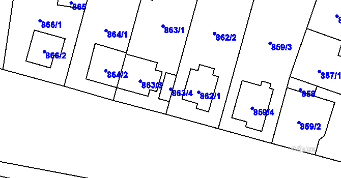 Parcela st. 863/4 v KÚ Újezd, Katastrální mapa