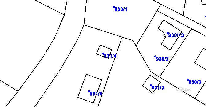 Parcela st. 931/4 v KÚ Újezd, Katastrální mapa