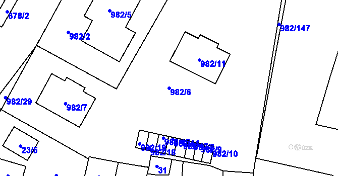 Parcela st. 982/6 v KÚ Újezd, Katastrální mapa