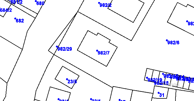Parcela st. 982/7 v KÚ Újezd, Katastrální mapa