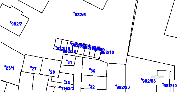 Parcela st. 982/8 v KÚ Újezd, Katastrální mapa