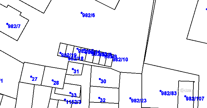 Parcela st. 982/9 v KÚ Újezd, Katastrální mapa