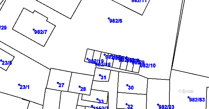 Parcela st. 982/15 v KÚ Újezd, Katastrální mapa