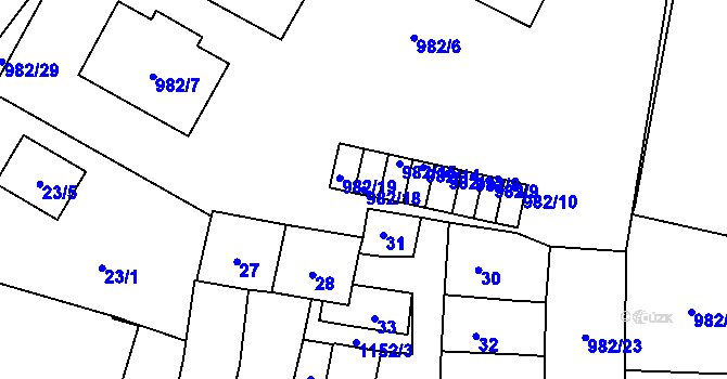 Parcela st. 982/18 v KÚ Újezd, Katastrální mapa