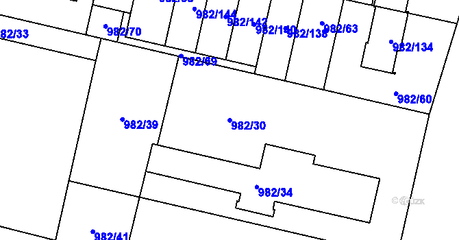 Parcela st. 982/30 v KÚ Újezd, Katastrální mapa