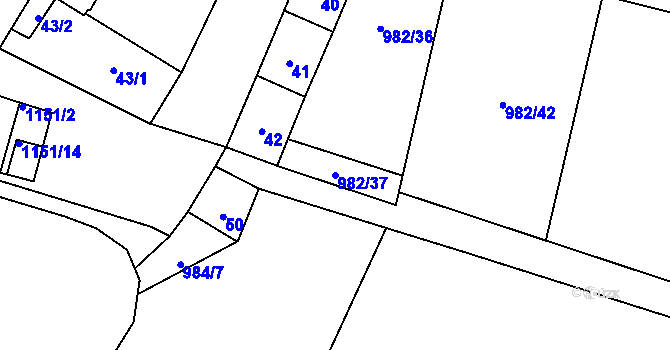 Parcela st. 982/37 v KÚ Újezd, Katastrální mapa