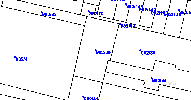 Parcela st. 982/39 v KÚ Újezd, Katastrální mapa