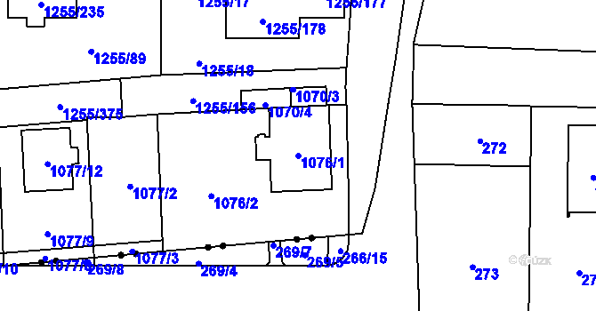 Parcela st. 1076/1 v KÚ Újezd, Katastrální mapa