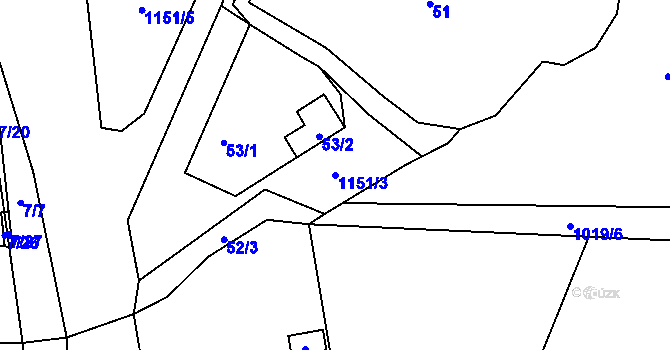 Parcela st. 1151/3 v KÚ Újezd, Katastrální mapa