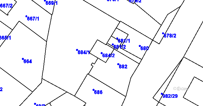 Parcela st. 684/2 v KÚ Újezd, Katastrální mapa