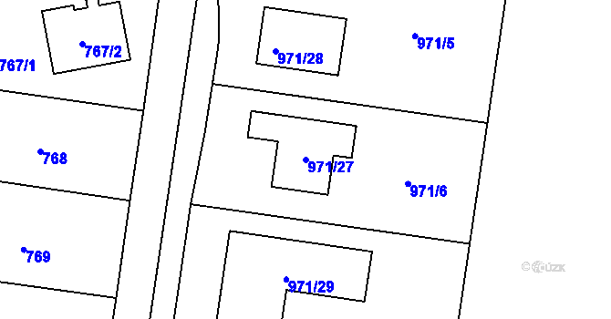 Parcela st. 971/27 v KÚ Újezd, Katastrální mapa