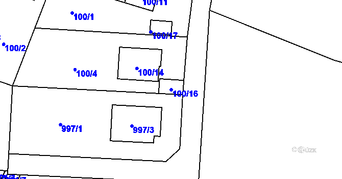 Parcela st. 100/16 v KÚ Újezd, Katastrální mapa