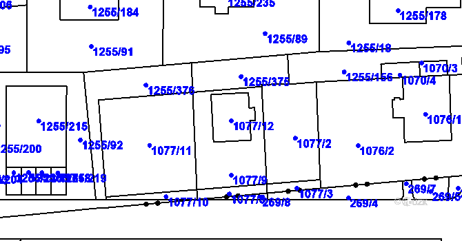Parcela st. 1077/12 v KÚ Újezd, Katastrální mapa
