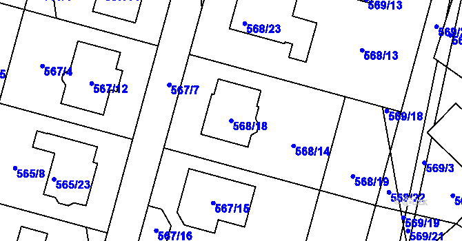 Parcela st. 568/18 v KÚ Újezd, Katastrální mapa