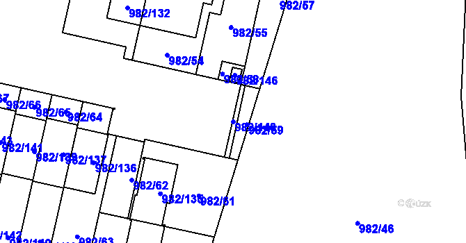 Parcela st. 982/148 v KÚ Újezd, Katastrální mapa