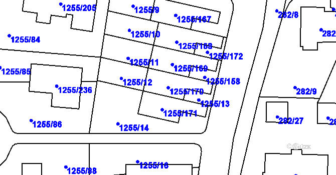 Parcela st. 1255/170 v KÚ Újezd, Katastrální mapa