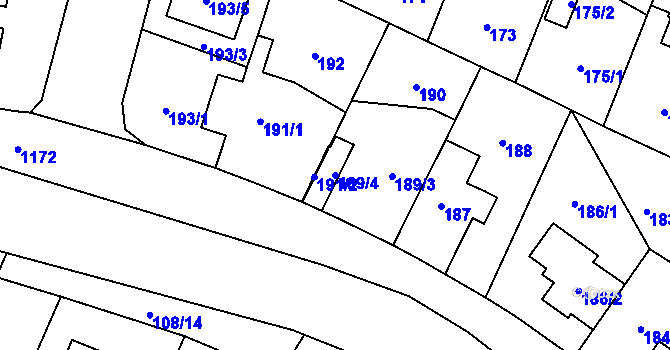 Parcela st. 189/4 v KÚ Újezd, Katastrální mapa