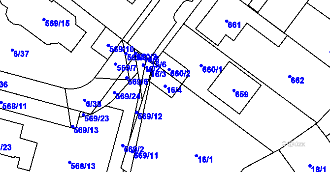Parcela st. 16/4 v KÚ Újezd, Katastrální mapa