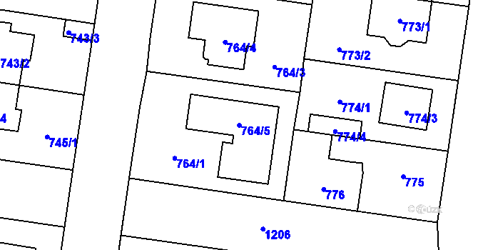 Parcela st. 764/5 v KÚ Újezd, Katastrální mapa