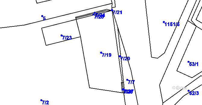 Parcela st. 7/19 v KÚ Újezd, Katastrální mapa