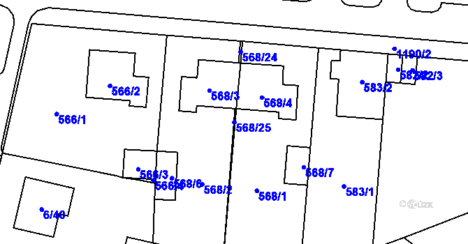 Parcela st. 568/25 v KÚ Újezd, Katastrální mapa