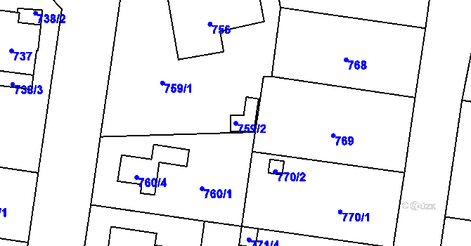 Parcela st. 759/2 v KÚ Újezd, Katastrální mapa