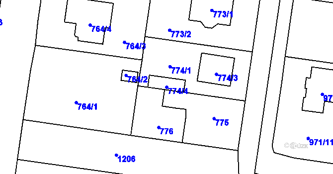 Parcela st. 774/4 v KÚ Újezd, Katastrální mapa