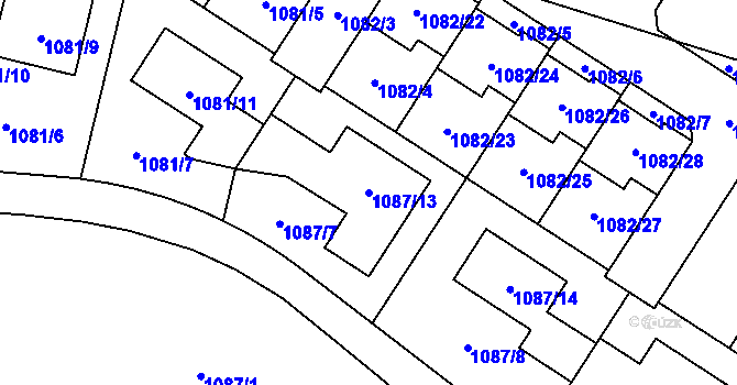 Parcela st. 1087/13 v KÚ Újezd, Katastrální mapa