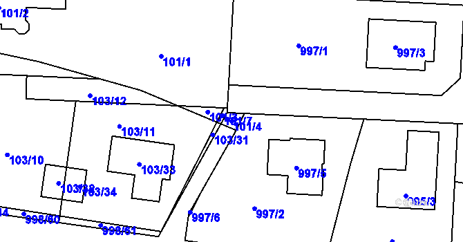 Parcela st. 101/4 v KÚ Újezd, Katastrální mapa