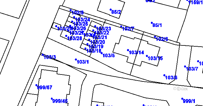Parcela st. 103/5 v KÚ Újezd, Katastrální mapa