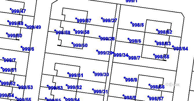 Parcela st. 999/29 v KÚ Újezd, Katastrální mapa