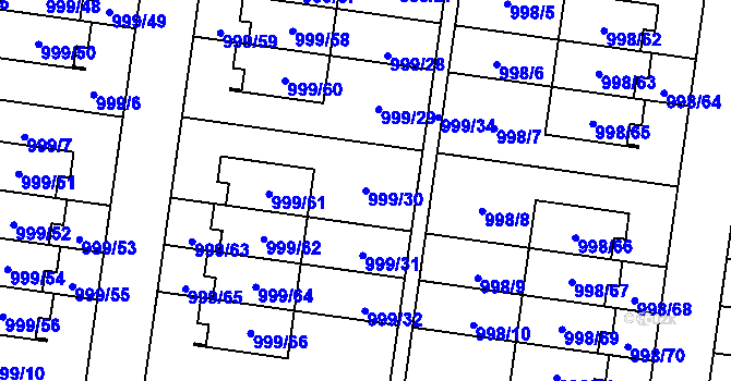Parcela st. 999/30 v KÚ Újezd, Katastrální mapa