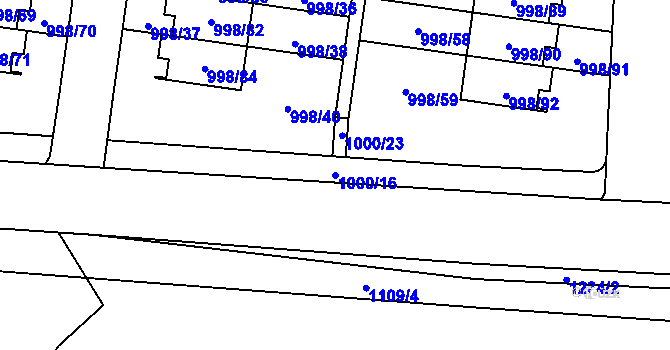 Parcela st. 1000/16 v KÚ Újezd, Katastrální mapa