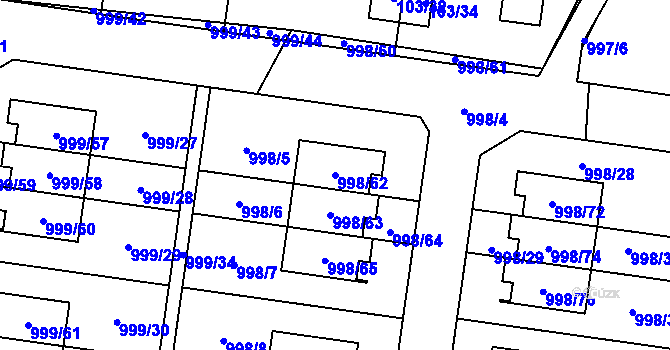 Parcela st. 998/62 v KÚ Újezd, Katastrální mapa