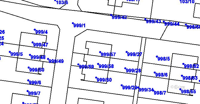 Parcela st. 999/57 v KÚ Újezd, Katastrální mapa