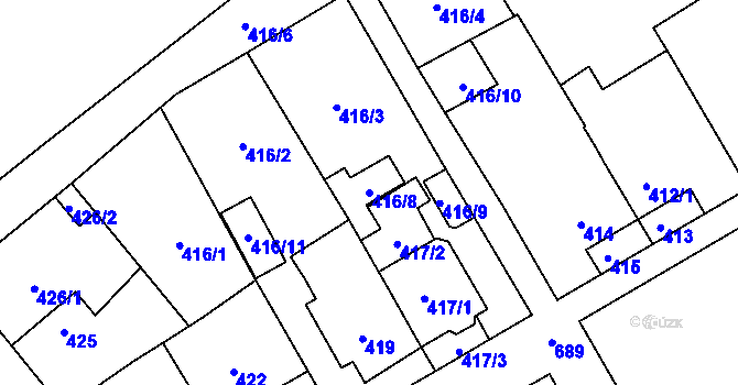 Parcela st. 416/8 v KÚ Bukovec, Katastrální mapa