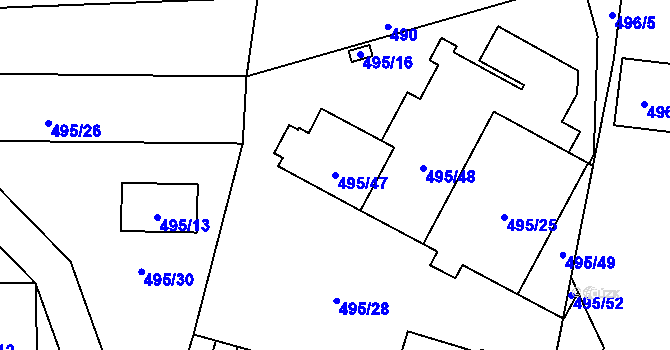 Parcela st. 495/47 v KÚ Bukovec, Katastrální mapa