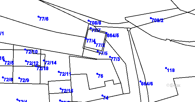 Parcela st. 77/5 v KÚ Bukovec, Katastrální mapa