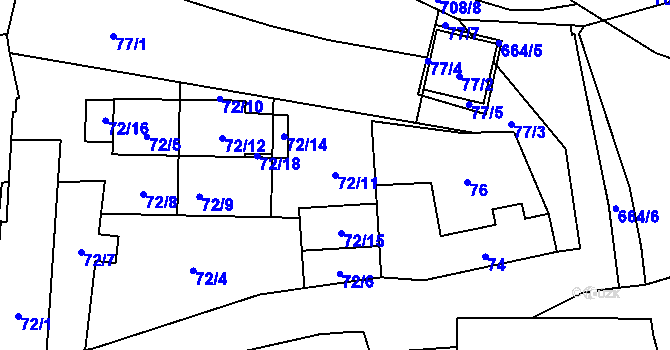 Parcela st. 72/11 v KÚ Bukovec, Katastrální mapa